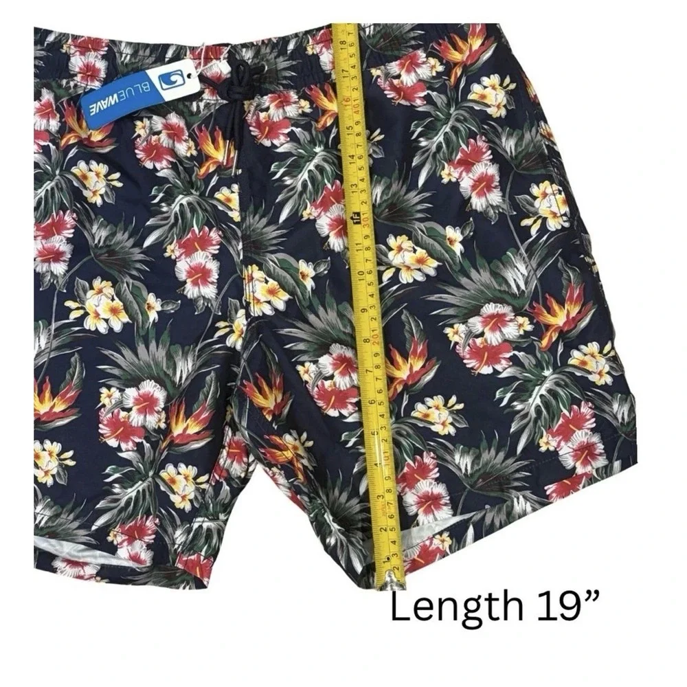 Blue Wave Men's Blue Tropical Floral Swim Trunks Size XL Mesh Brief Lined NWT